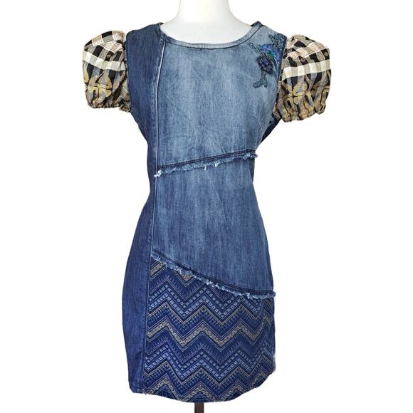 Desigual Upcycled Elda Denim Patchwork Dress Size One-of-a-Kind! - Picture 5 of 11